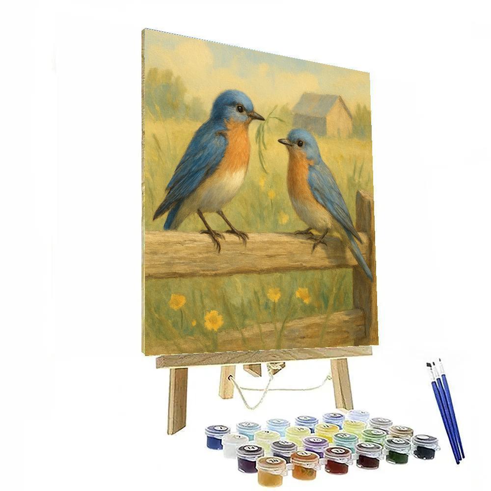 Bluebirds On The Quilt Fence In Early Summer DIY paint by numbers