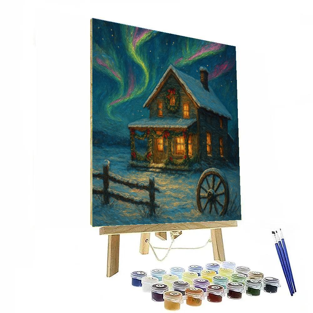 Aurora Over Christmas Farmhouse Numbered painting kits