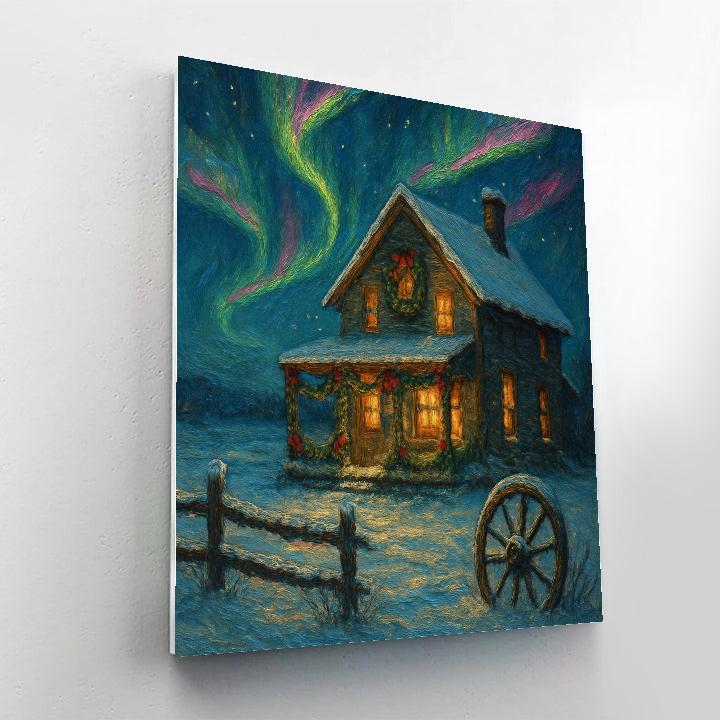 Aurora Over Christmas Farmhouse Numbered painting kits