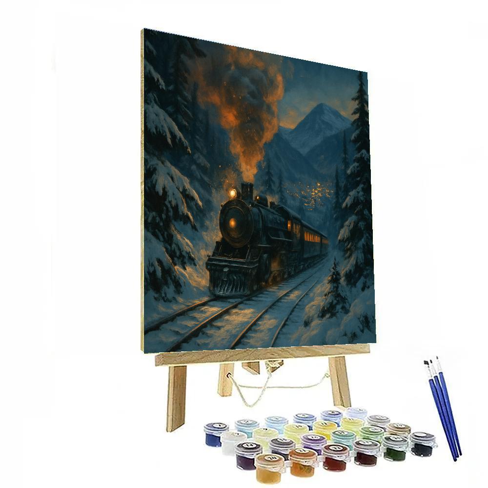 Snowy Train To The Holiday Village painting number kit