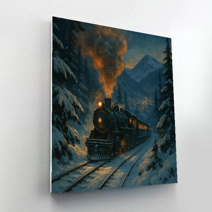 Snowy Train To The Holiday Village painting number kit