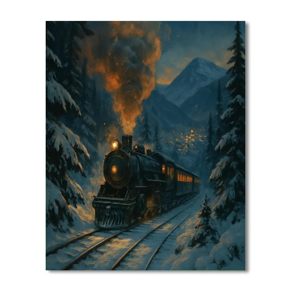 Snowy Train To The Holiday Village painting number kit