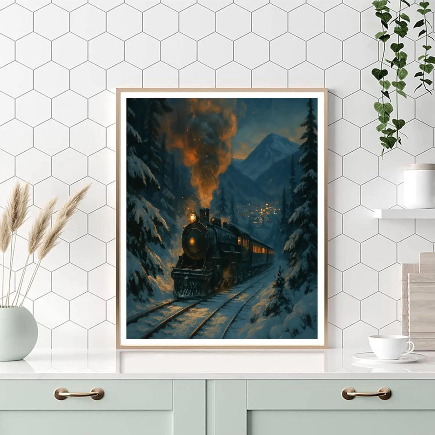 Snowy Train To The Holiday Village painting number kit