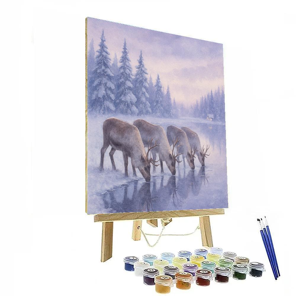 Reindeer Gathering At Crystal Lake paint by numbers