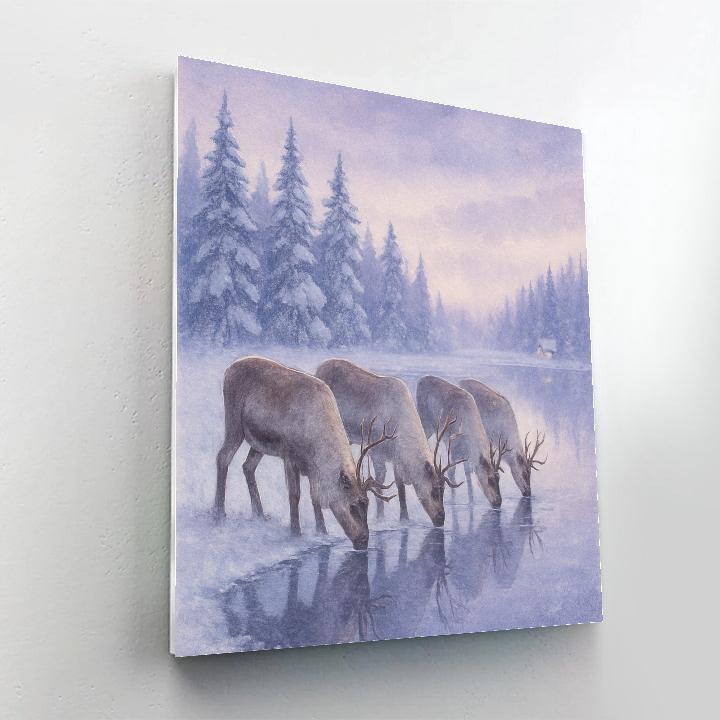 Reindeer Gathering At Crystal Lake paint by numbers