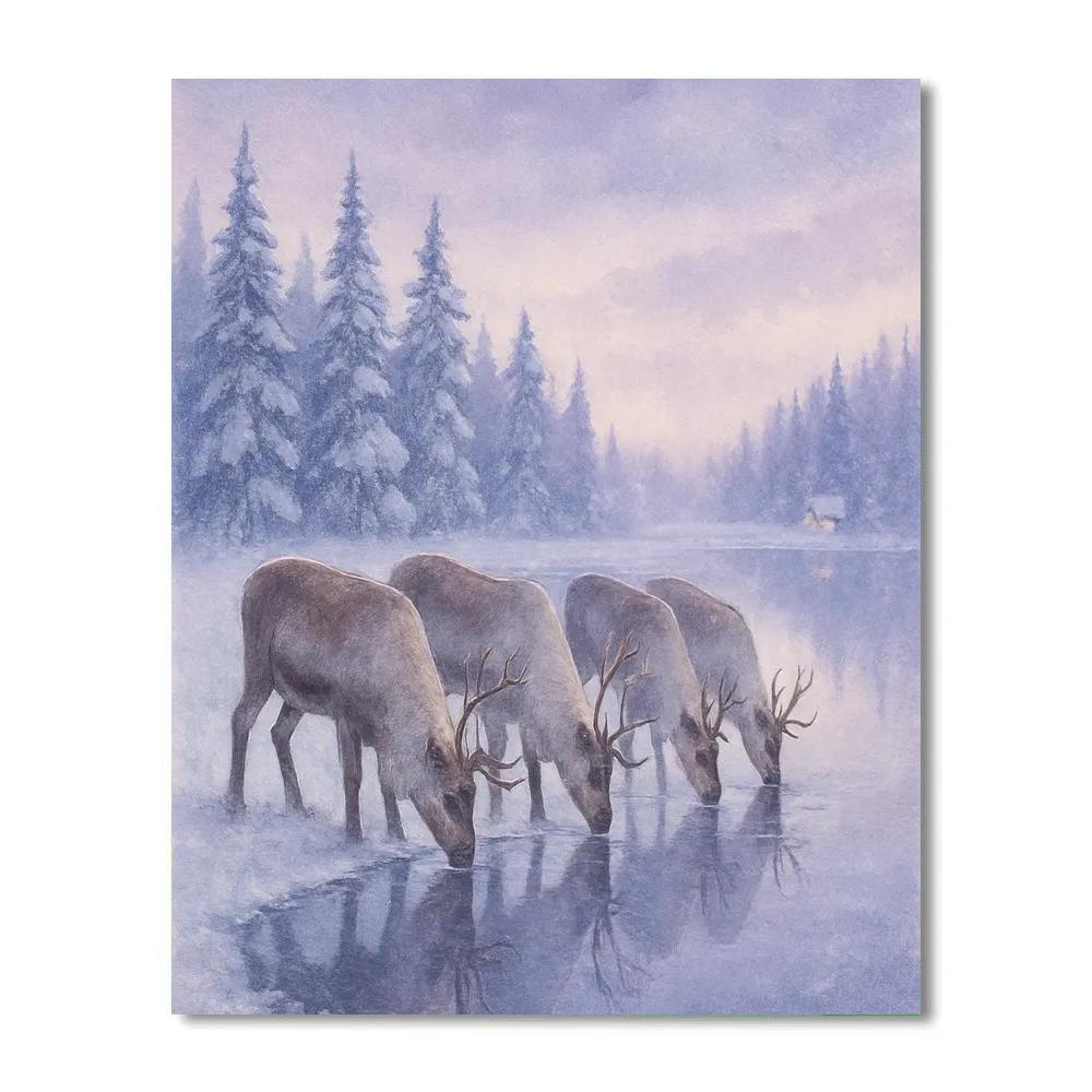 Reindeer Gathering At Crystal Lake paint by numbers