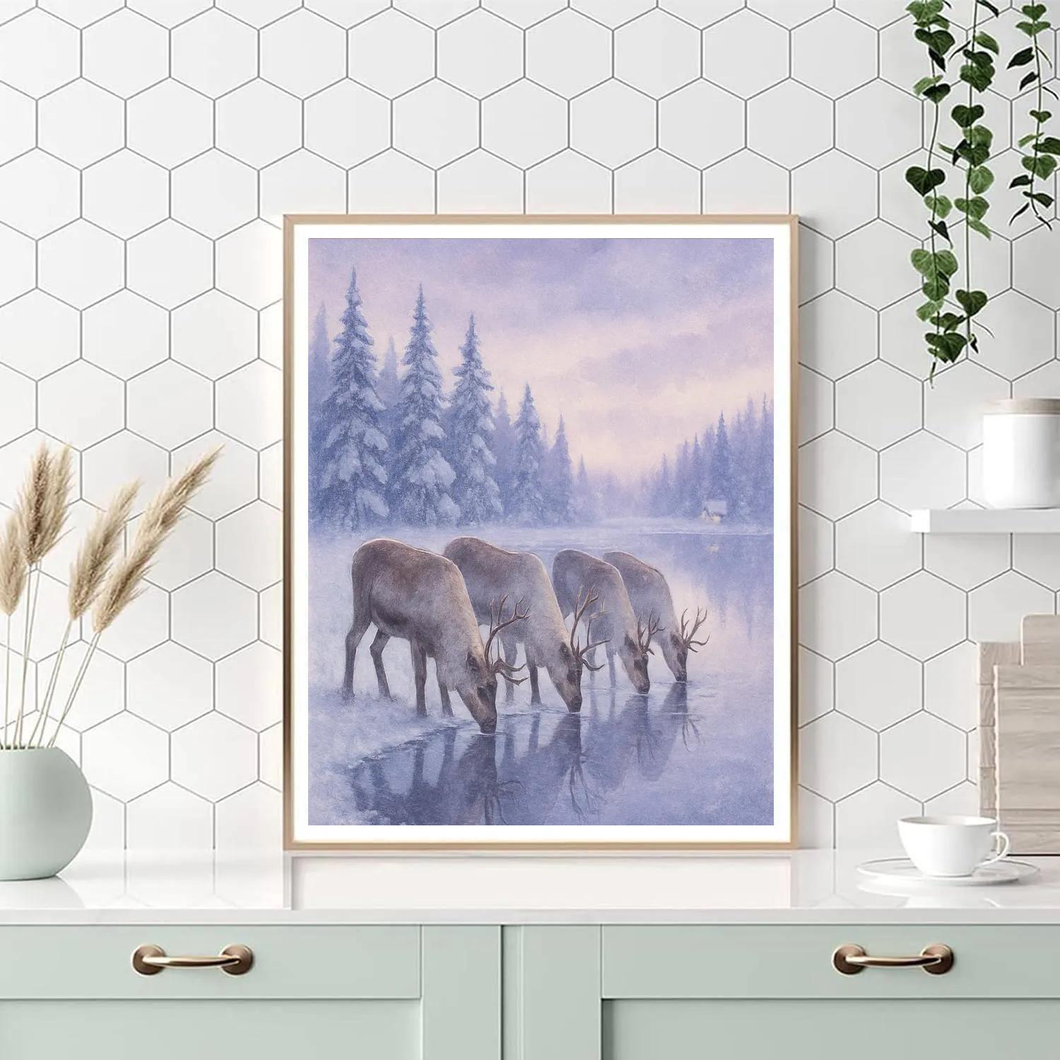 Reindeer Gathering At Crystal Lake paint by numbers