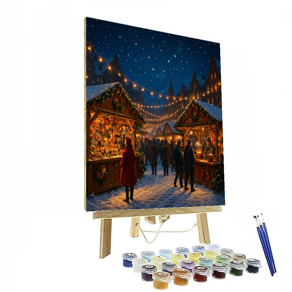 Christmas Market Under Falling Stars paint by number