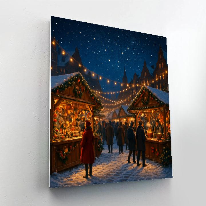 Christmas Market Under Falling Stars paint by number