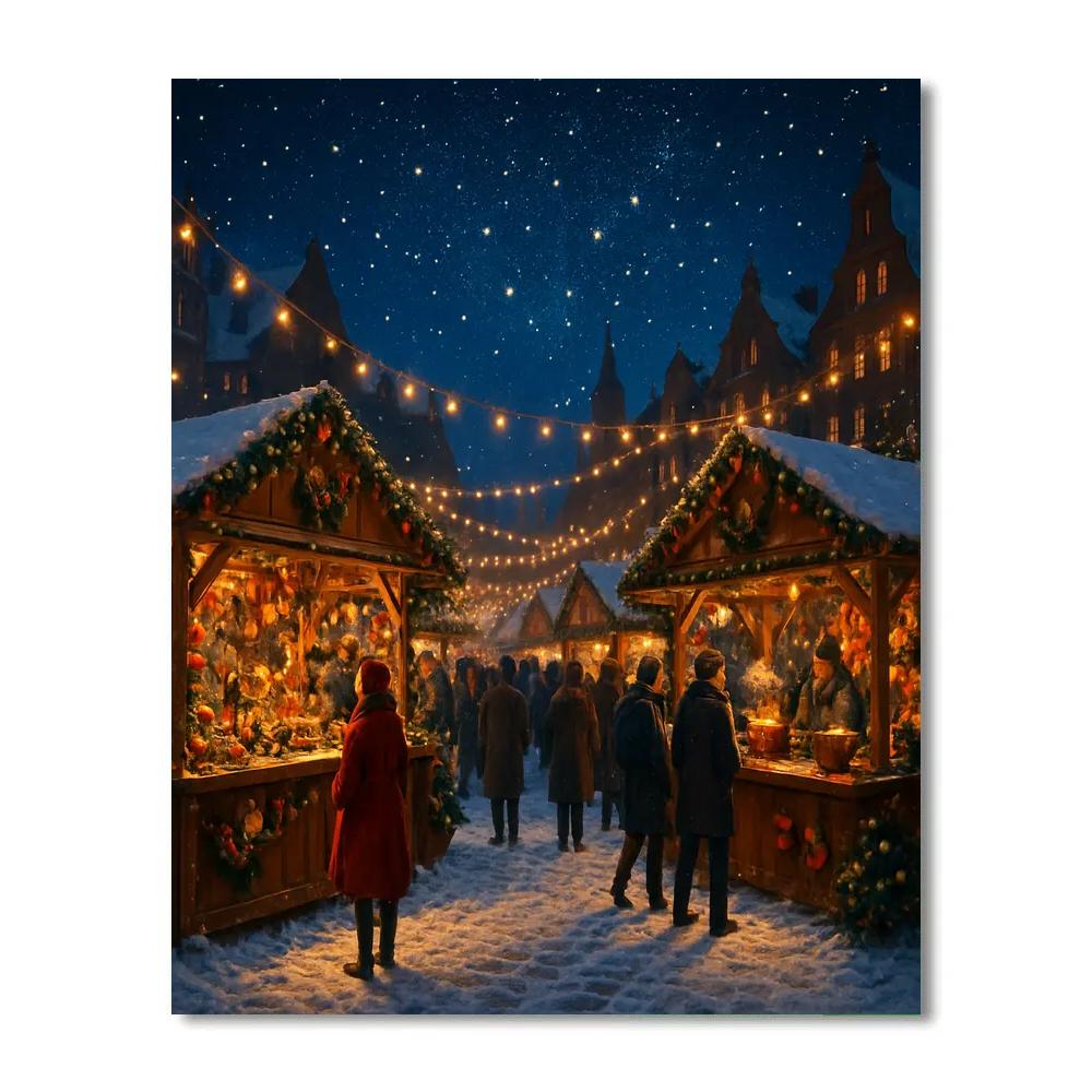 Christmas Market Under Falling Stars paint by number