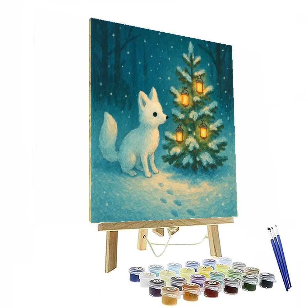 Snow Fox By Lantern Lit Tree painting number kit