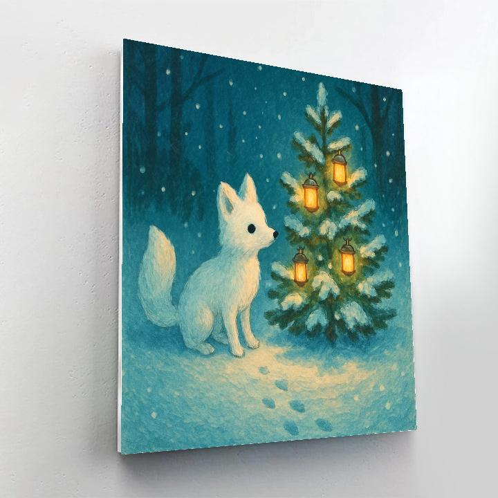 Snow Fox By Lantern Lit Tree painting number kit