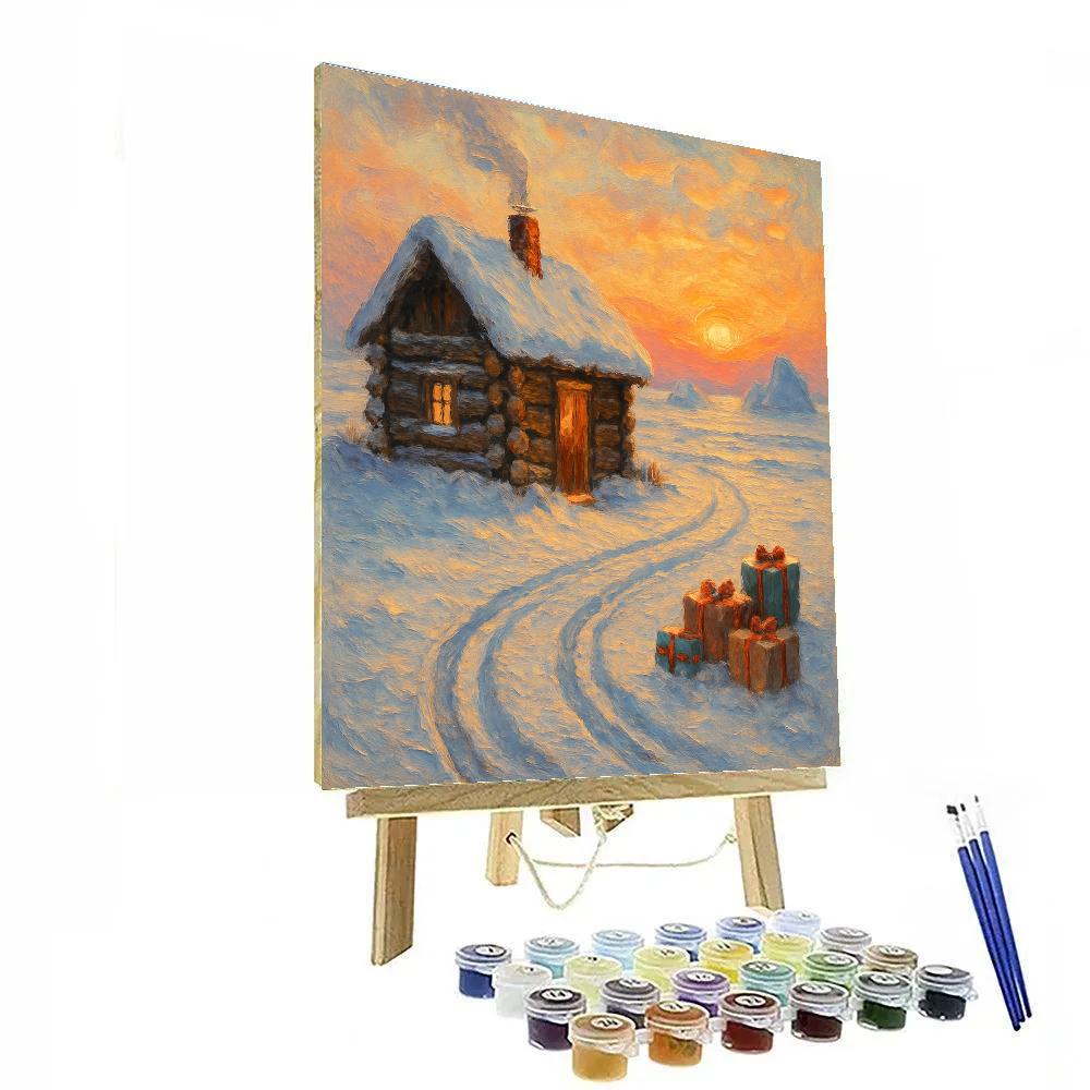 Santa Cabin At Polar Sunrise paint by number
