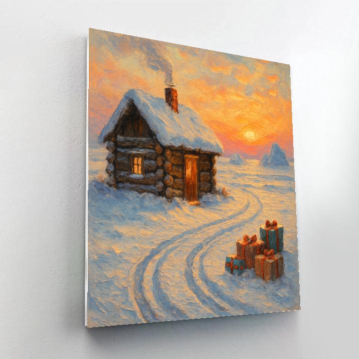 Santa Cabin At Polar Sunrise paint by number
