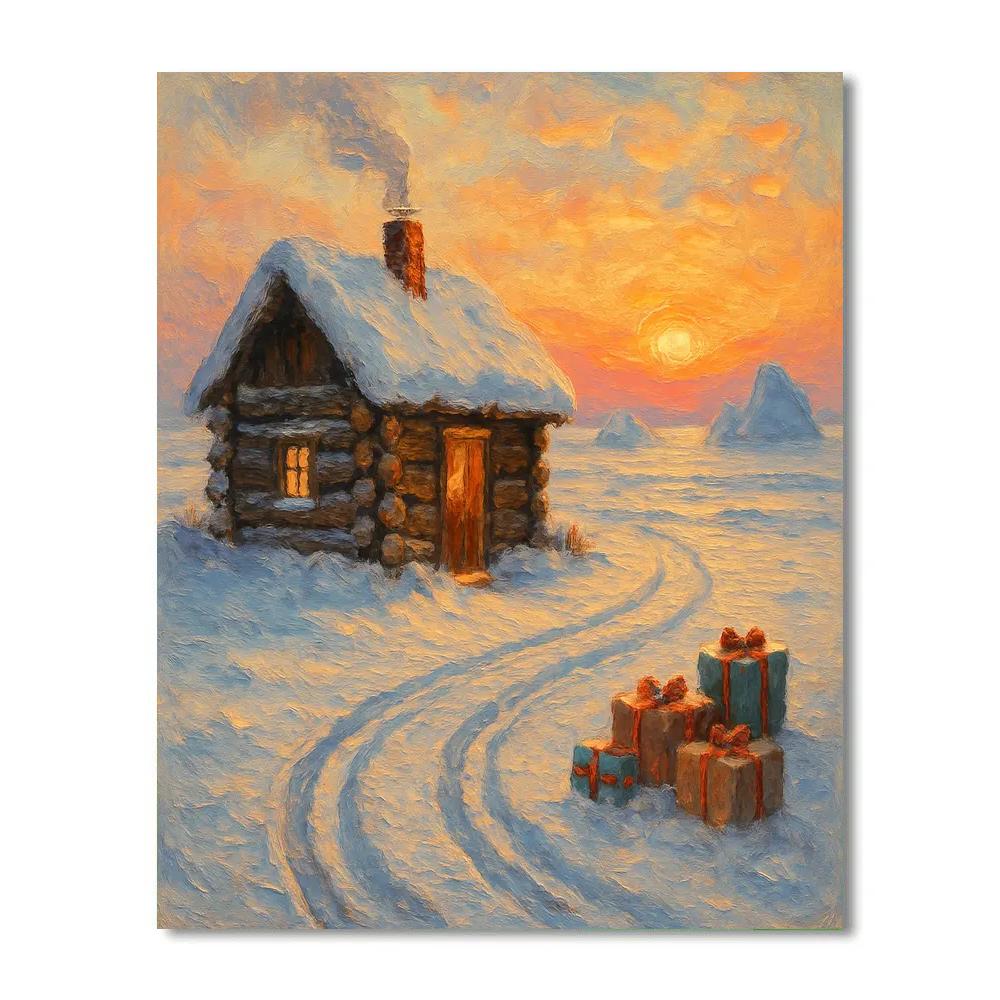 Santa Cabin At Polar Sunrise paint by number
