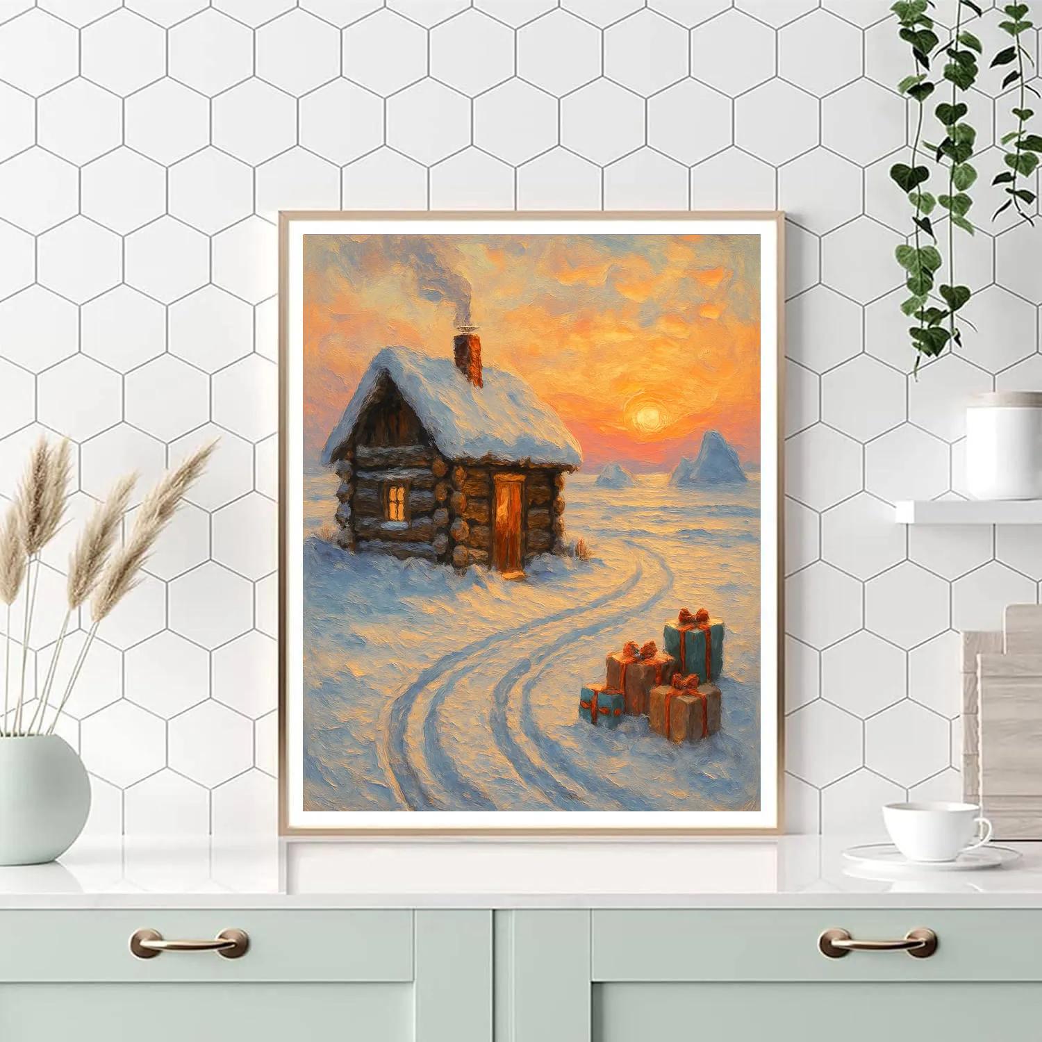 Santa Cabin At Polar Sunrise paint by number