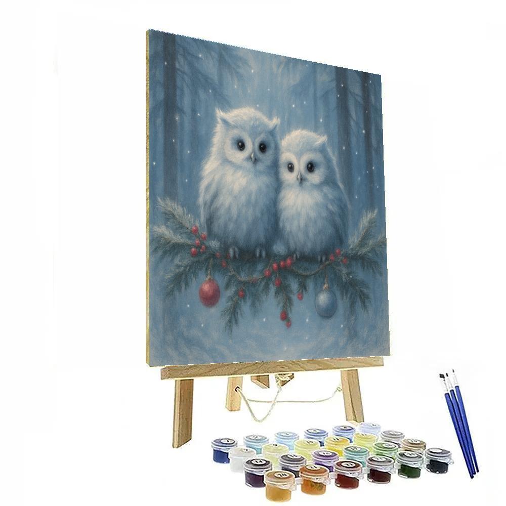 Holiday Owls In Moonlit Pines paint by numbers