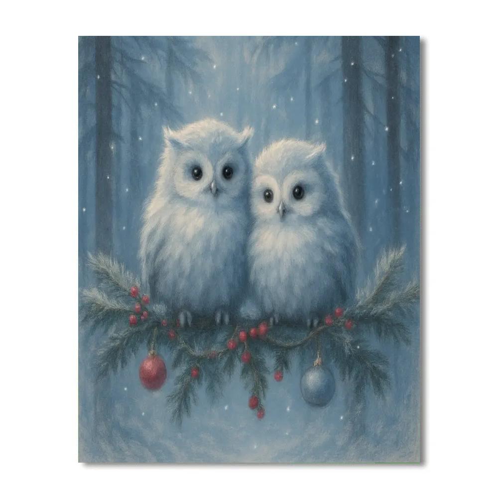 Holiday Owls In Moonlit Pines paint by numbers