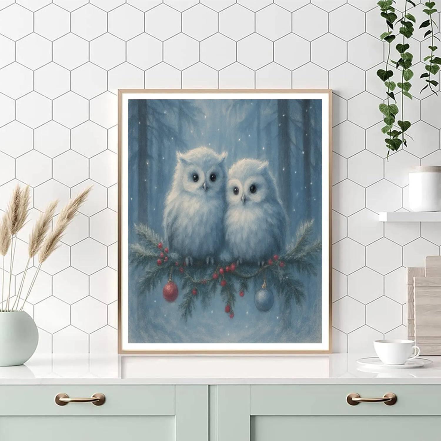 Holiday Owls In Moonlit Pines paint by numbers