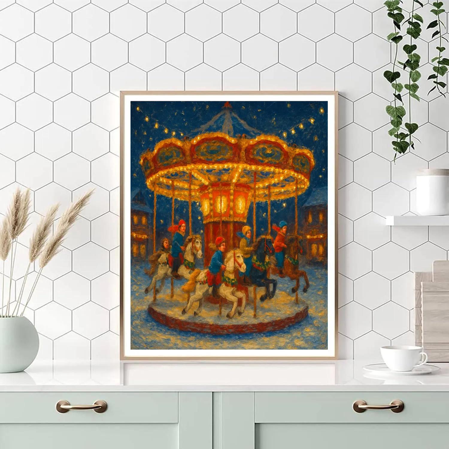 Christmas Carousel In Winter Square paint by numbers