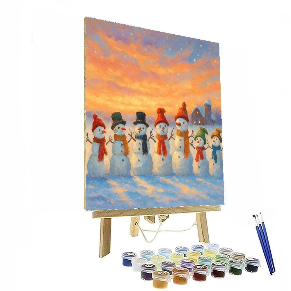 Snowman Parade At Golden Dusk Painting by numbers kit