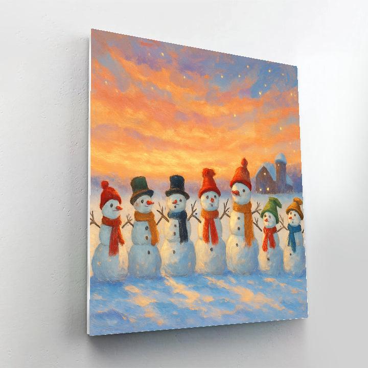 Snowman Parade At Golden Dusk Painting by numbers kit
