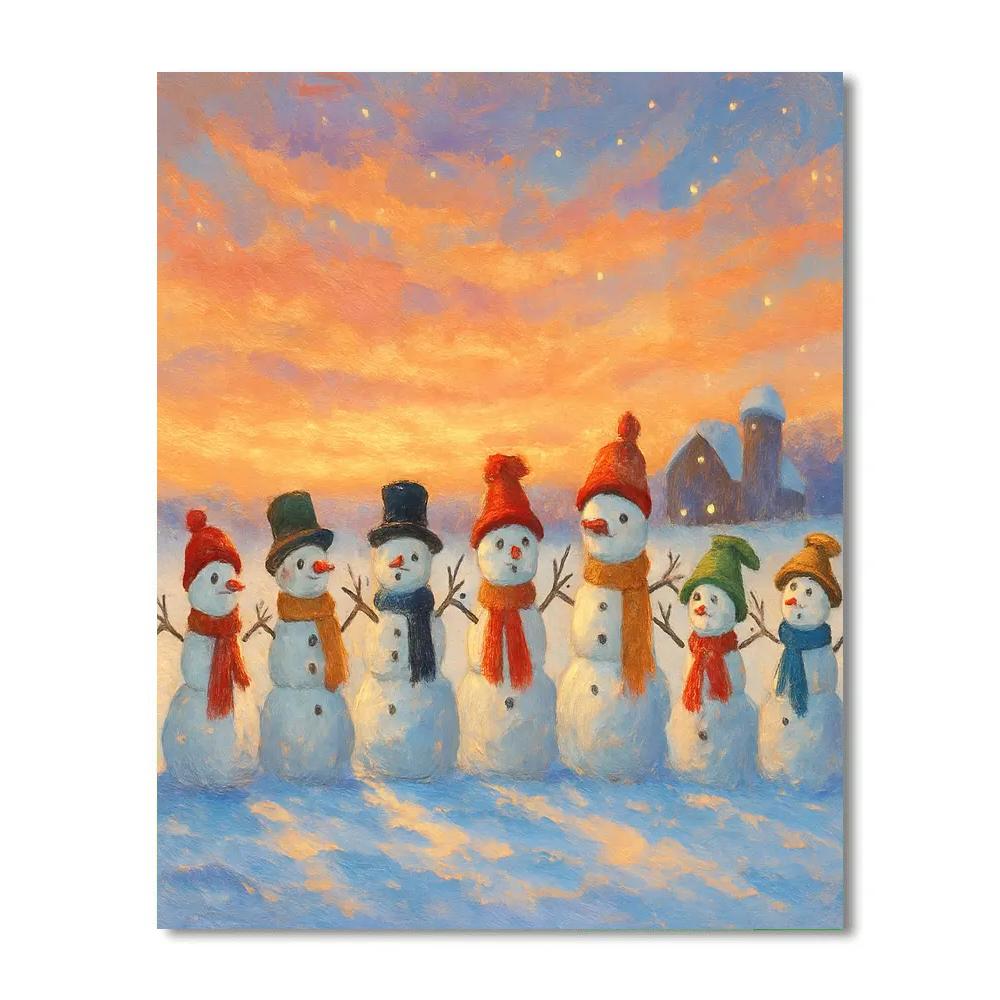 Snowman Parade At Golden Dusk Painting by numbers kit