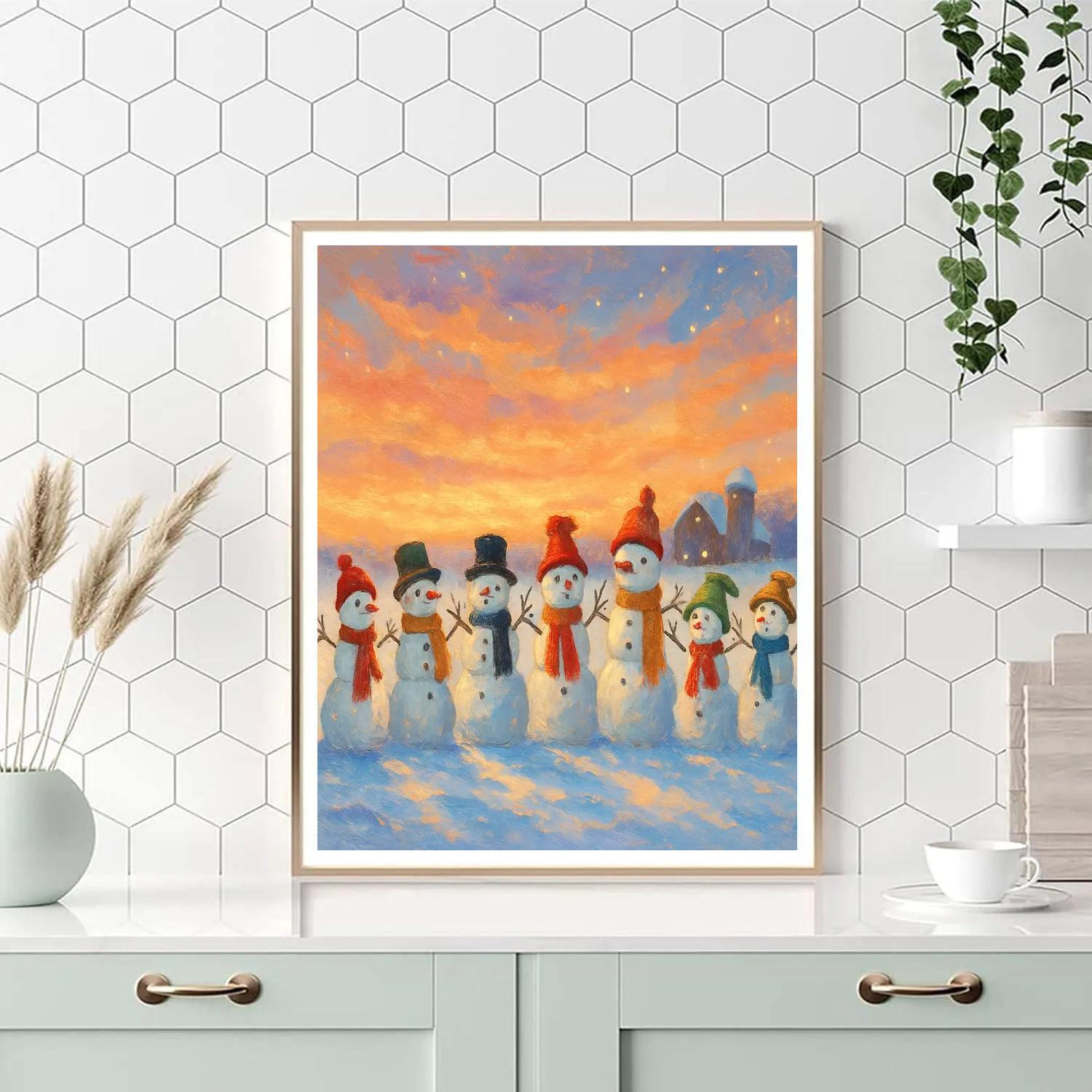Snowman Parade At Golden Dusk Painting by numbers kit