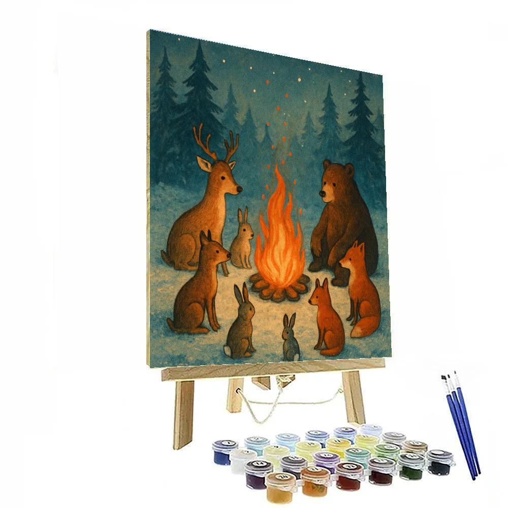 Forest Animals Around Winter Bonfire Numbered painting kits