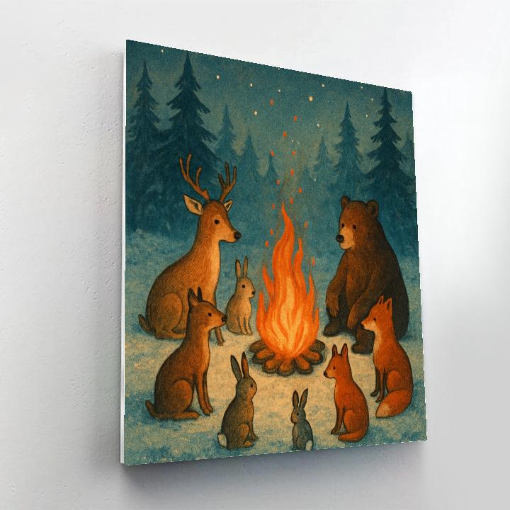 Forest Animals Around Winter Bonfire Numbered painting kits