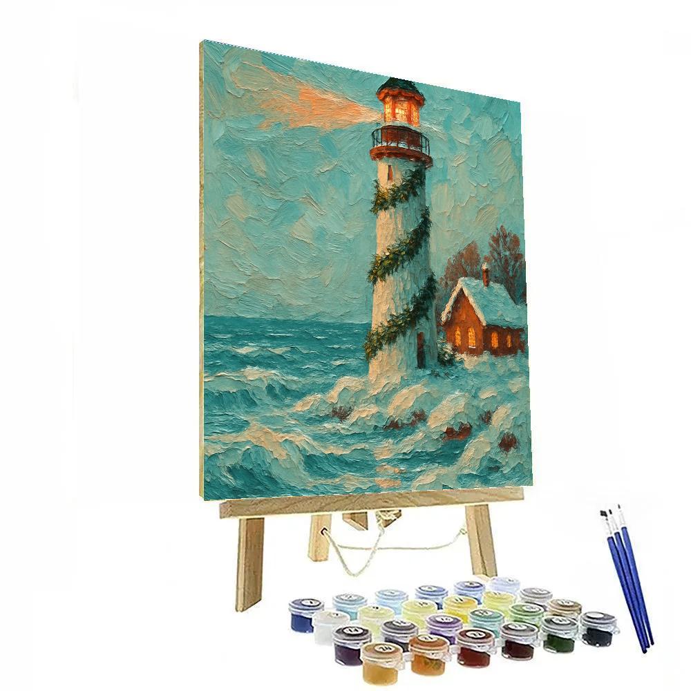 Christmas Lighthouse On Frozen Coast Painting by numbers kit