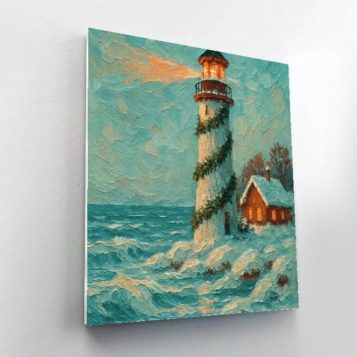 Christmas Lighthouse On Frozen Coast Painting by numbers kit
