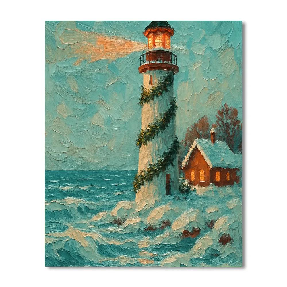 Christmas Lighthouse On Frozen Coast Painting by numbers kit