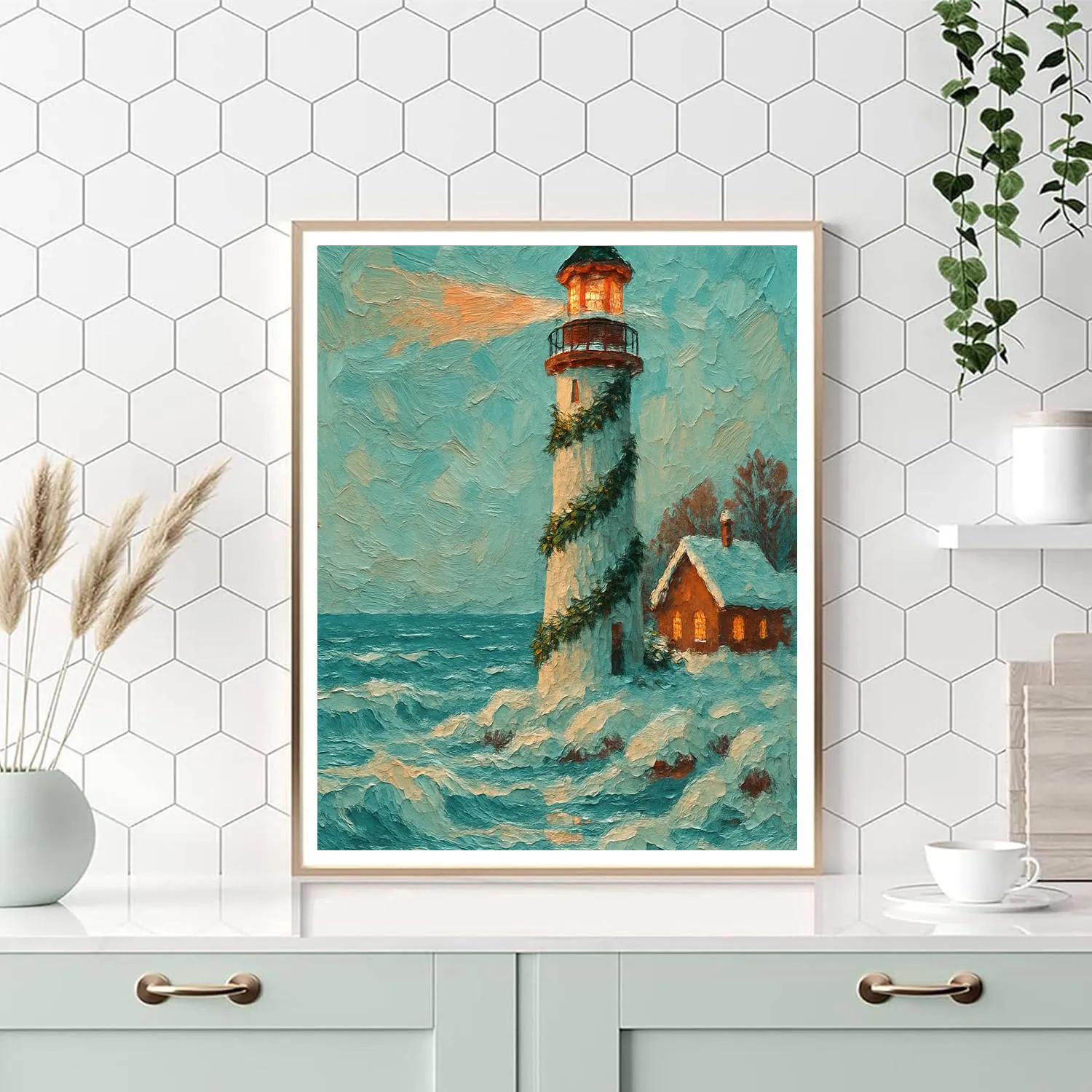 Christmas Lighthouse On Frozen Coast Painting by numbers kit