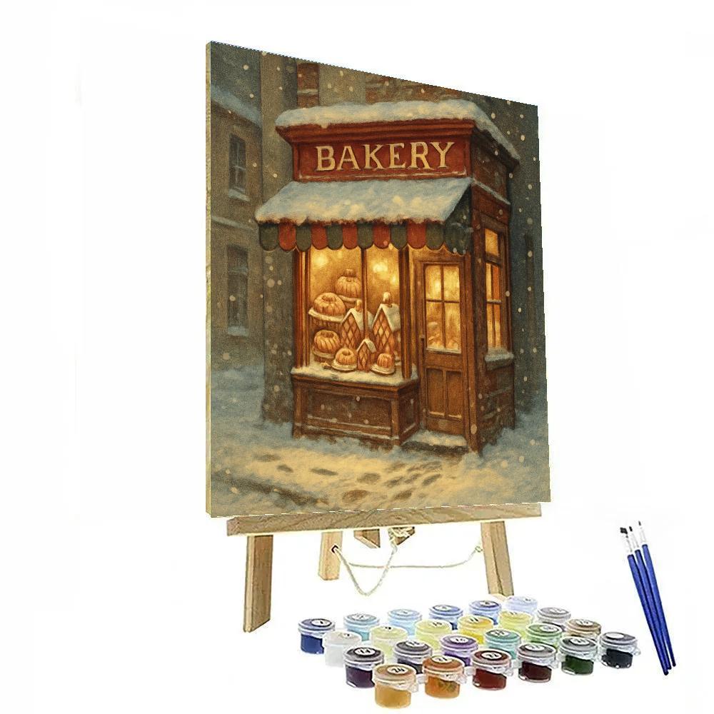 Holiday Bakery On Snowy Corner Number painting
