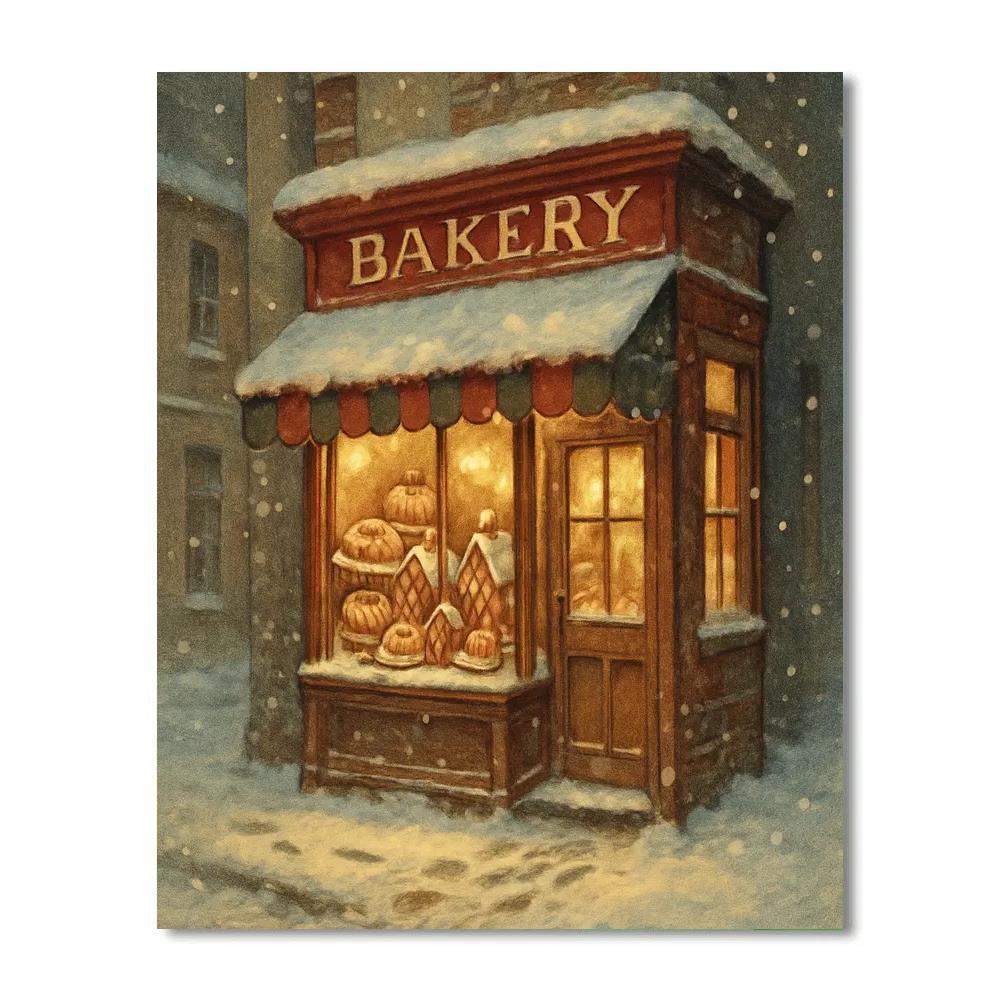 Holiday Bakery On Snowy Corner Number painting