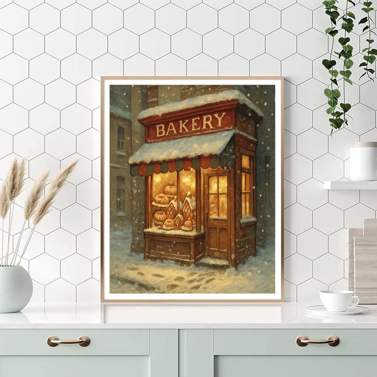 Holiday Bakery On Snowy Corner Number painting