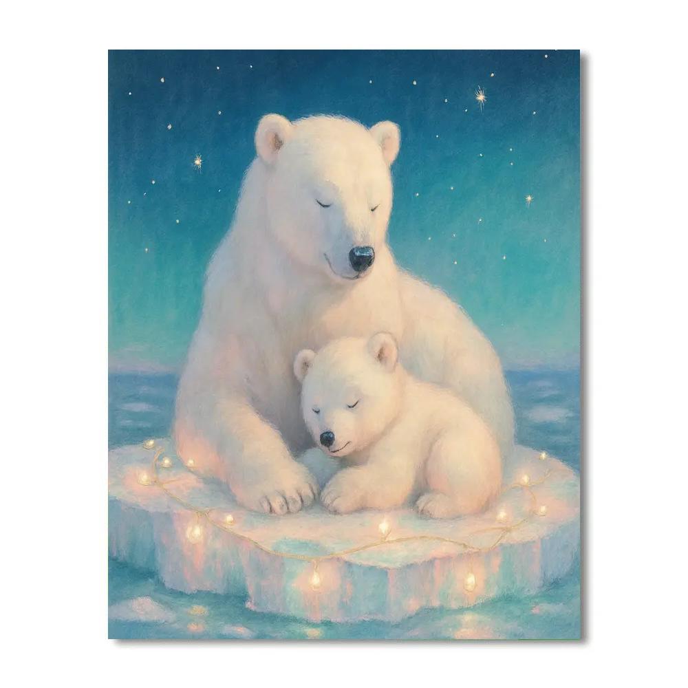 Polar Bears Under Twinkle Lights DIY paint by numbers