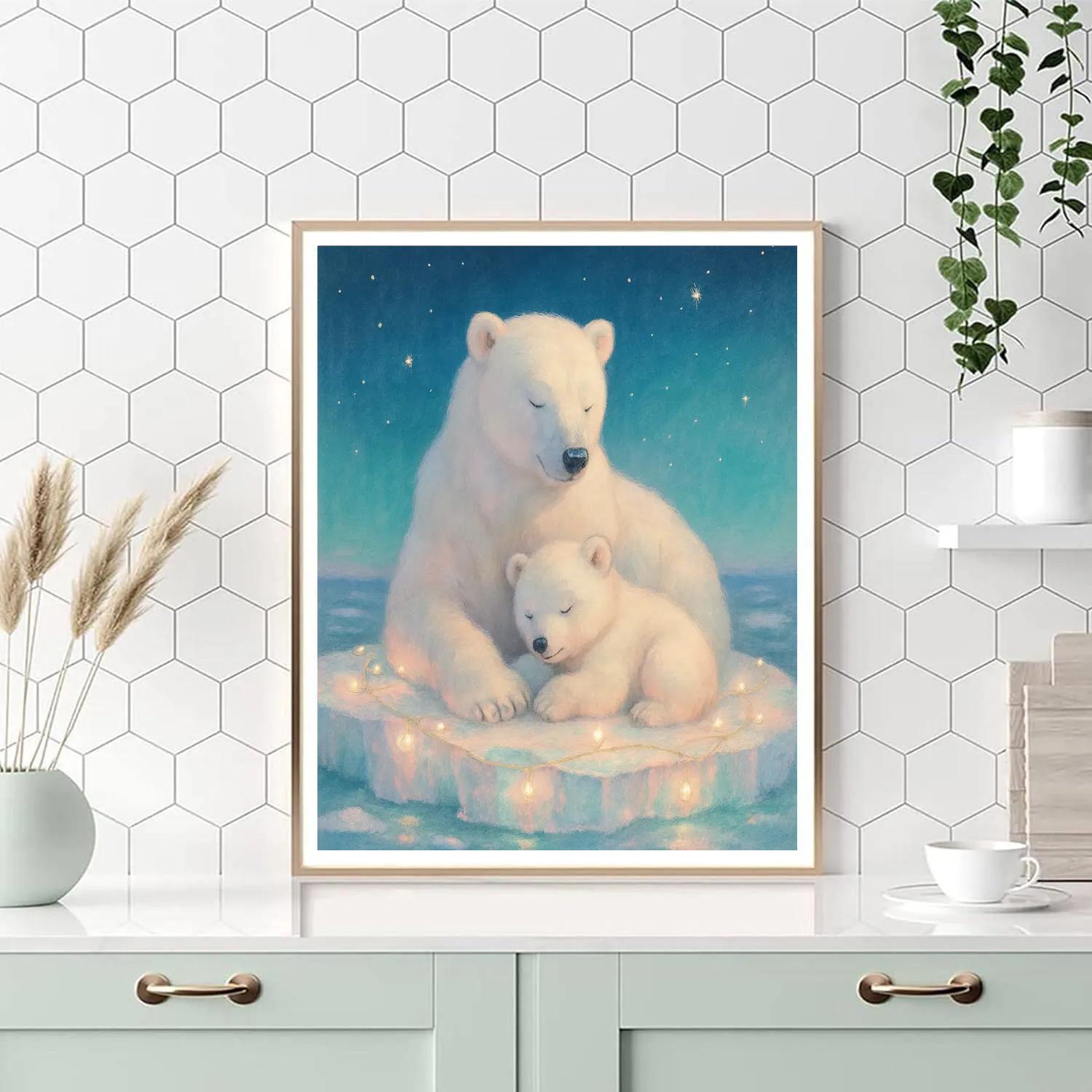Polar Bears Under Twinkle Lights DIY paint by numbers