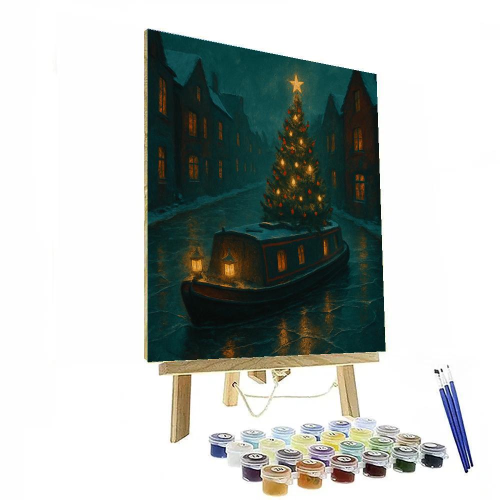 Christmas Tree On Frozen Canal Barge paint by number