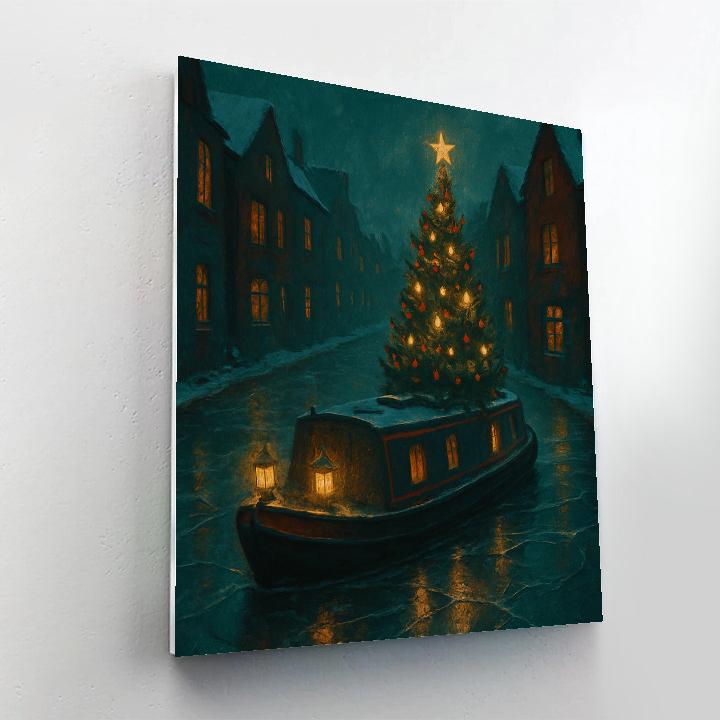 Christmas Tree On Frozen Canal Barge paint by number