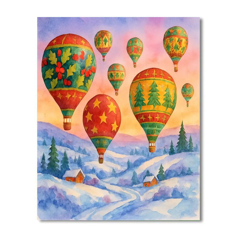 Christmas Hot Air Balloons At Dawn Painting by numbers kit