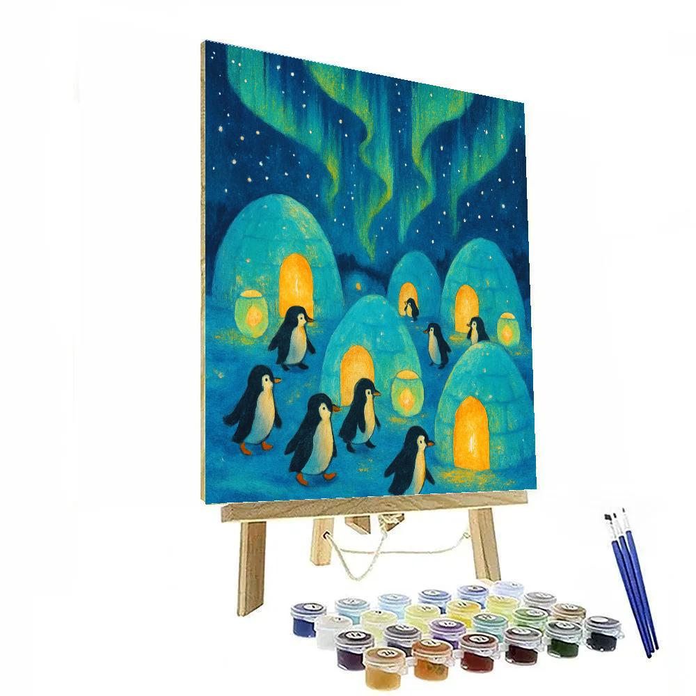 Penguin Village With Ice Lanterns Paint by numbers art