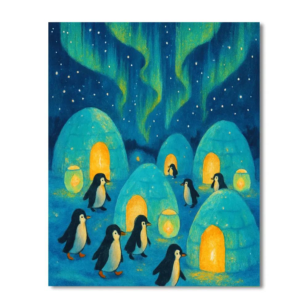 Penguin Village With Ice Lanterns Paint by numbers art