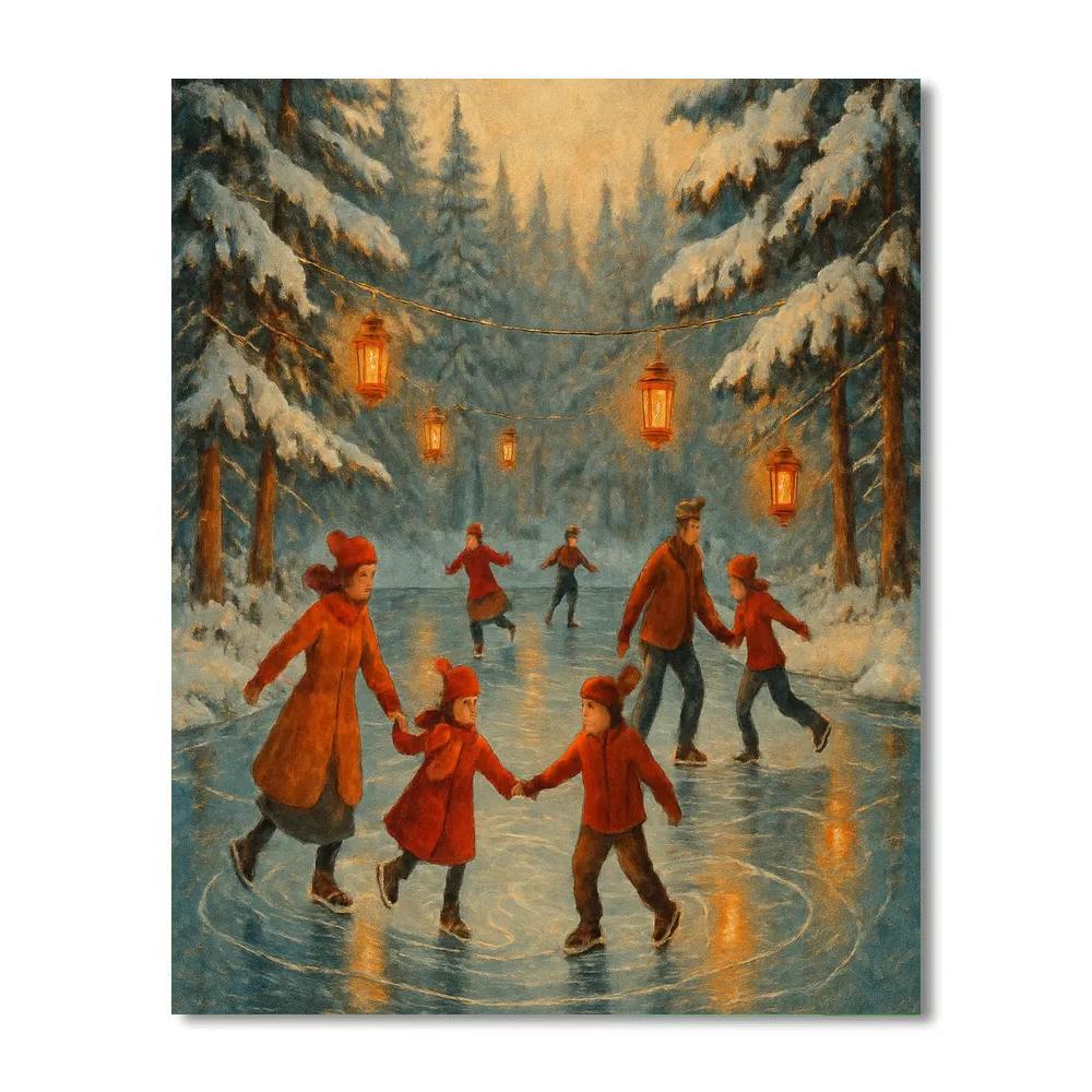 Holiday Skaters On Forest Pond Numbered painting kits
