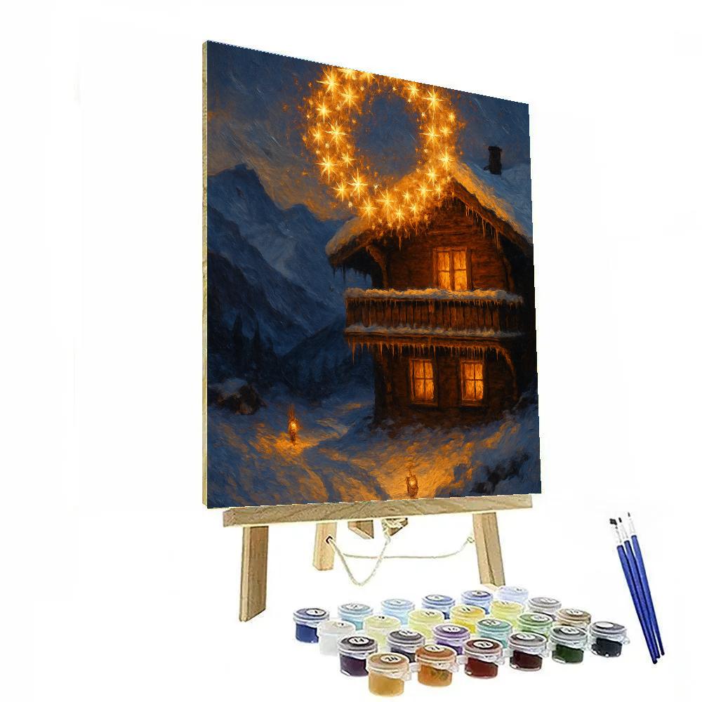 Star Wreath Over Mountain Chalet DIY paint by numbers