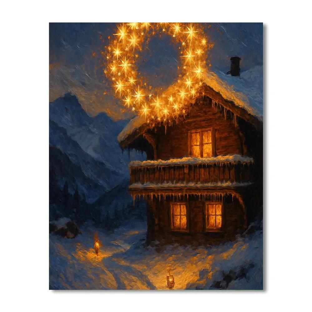 Star Wreath Over Mountain Chalet DIY paint by numbers