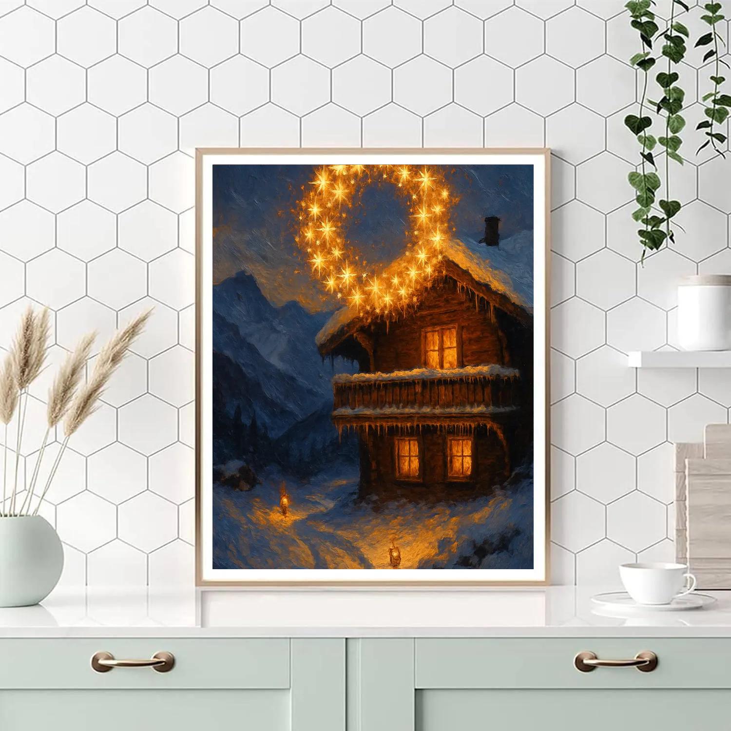 Star Wreath Over Mountain Chalet DIY paint by numbers