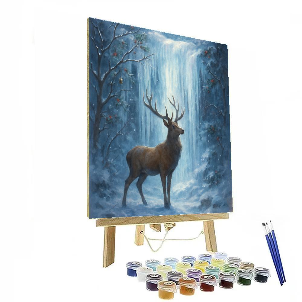 Christmas Deer At Frozen Waterfall painting number kit