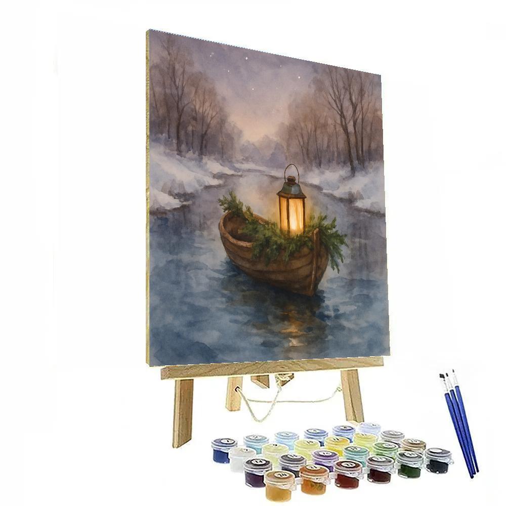 Holiday Lantern Boat On Quiet River Paint by numbers kits